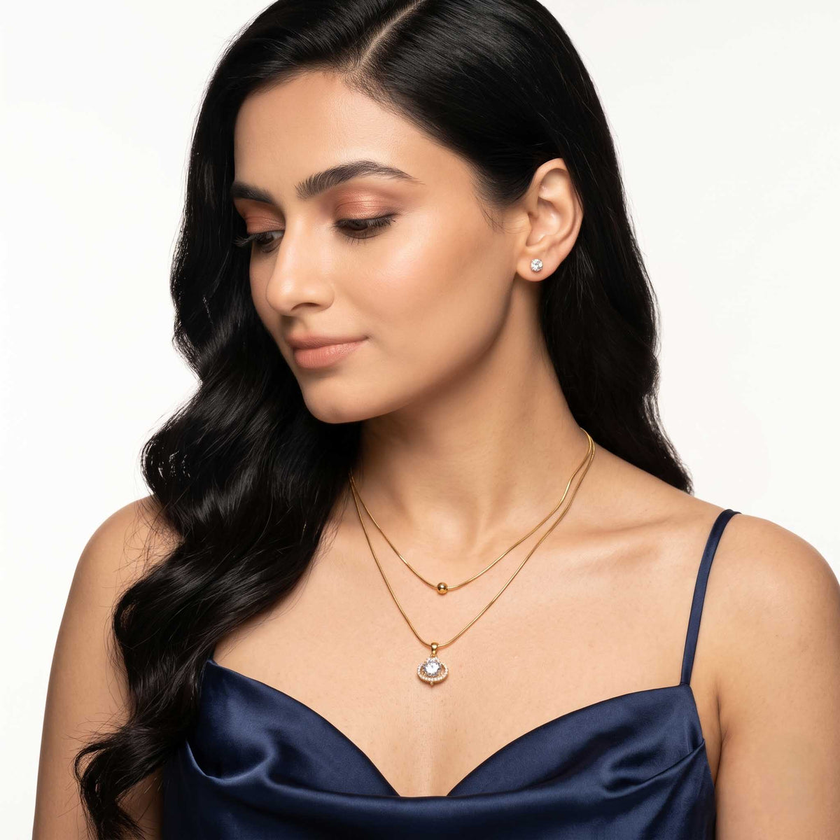 Orbit Charm Double Chain Necklace Model