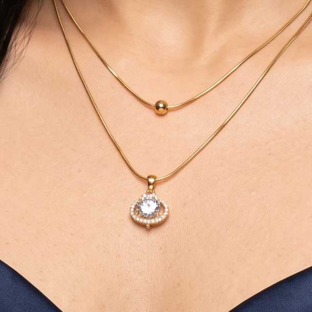 Orbit Charm Double Chain Necklace