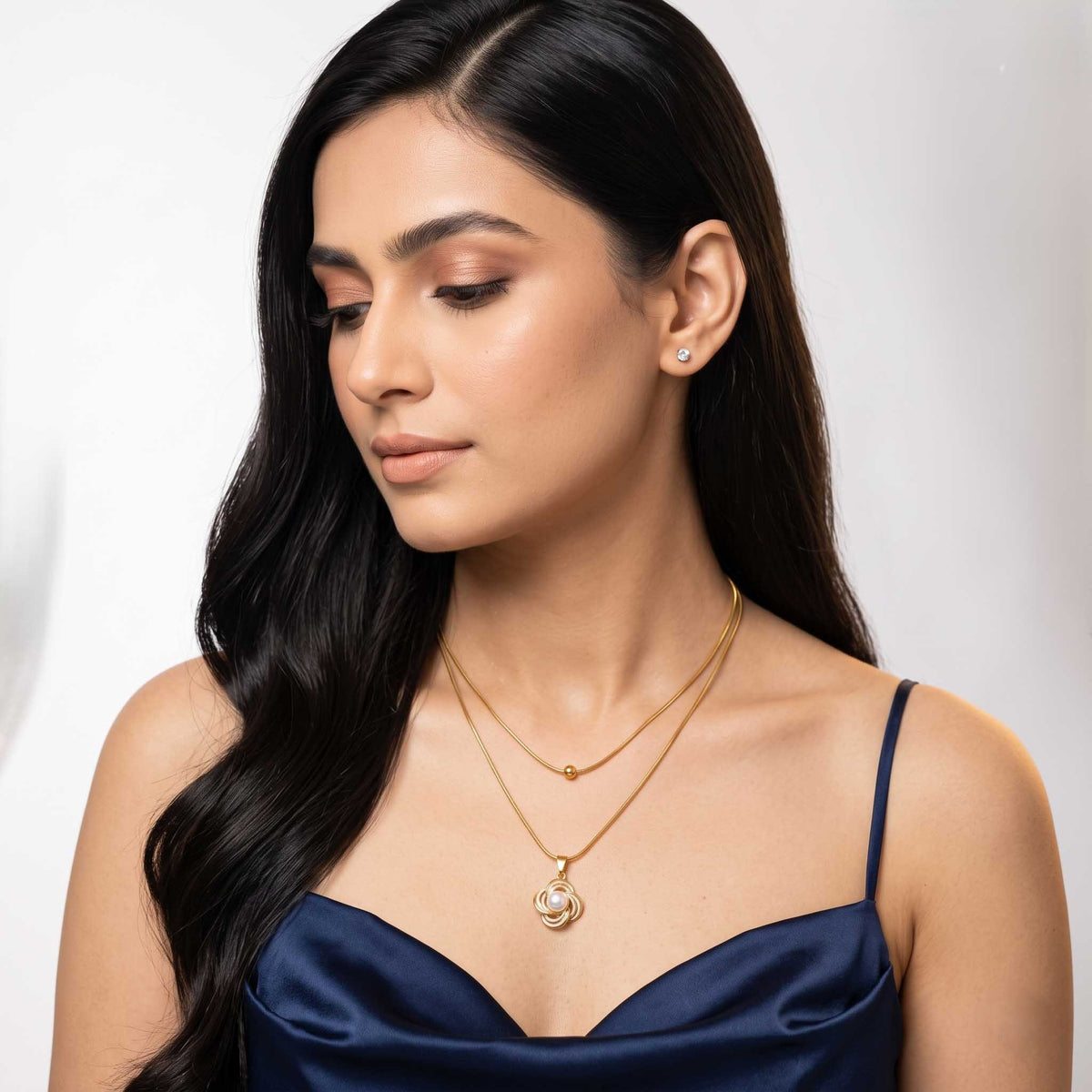 Timeless Thread Double Chain Necklace Model