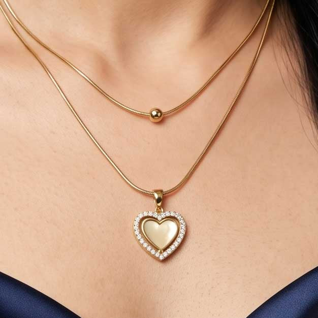 Shine Heart Double Chain Necklace